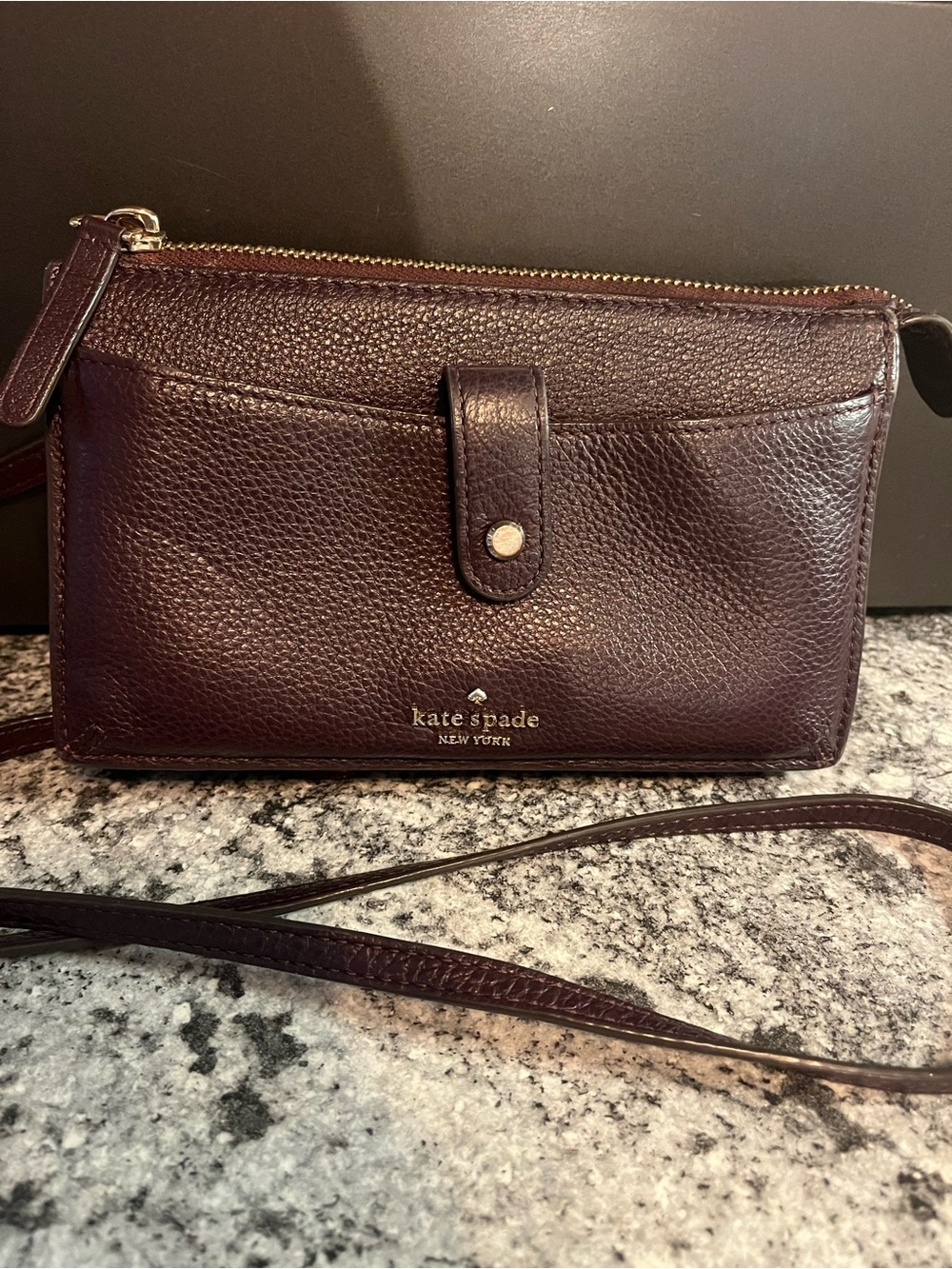 Kate Spade Jackson Pebbled Leather Crossbody Clutch Purse Burgundy OxBlood